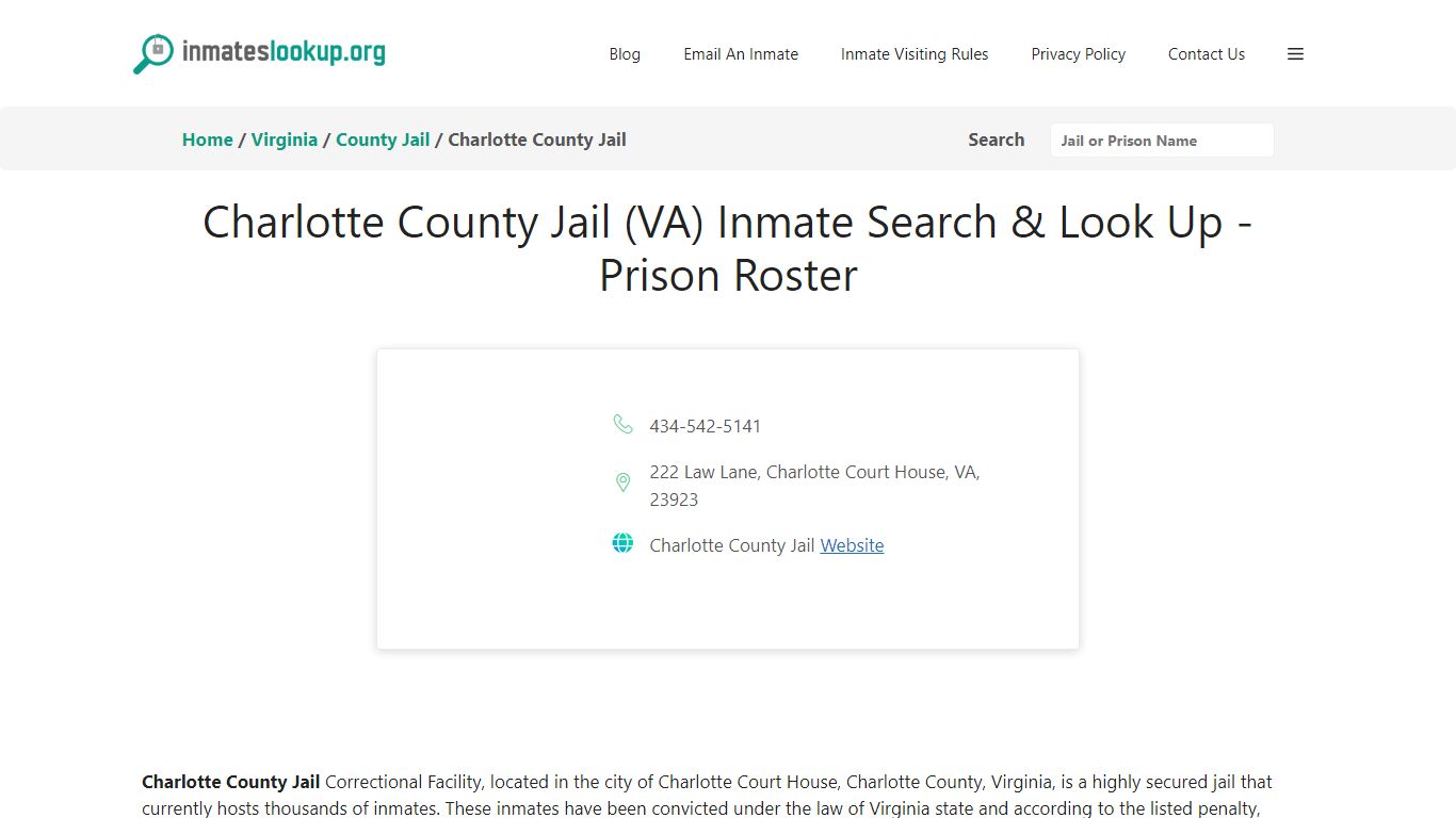 Charlotte County Jail (VA) Inmate Search & Look Up - Prison Roster